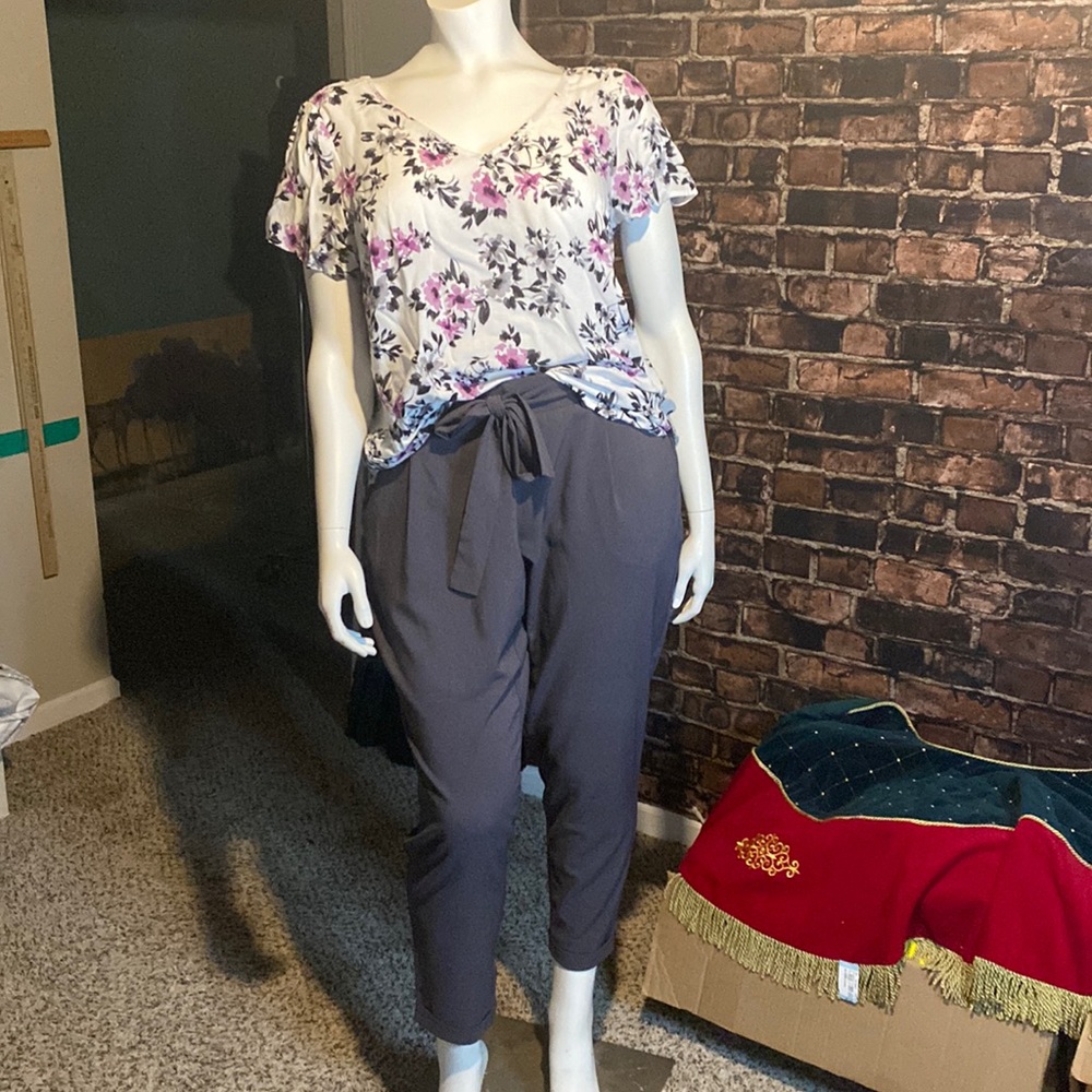 Torrid Cigar Grey Pants with Floral Shirt (2 piece offer)